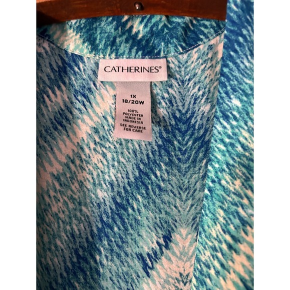 Catherines-1X Blue & White Chevron Print Kimono Topper-Artsy-Beach-Resort - Picture 3 of 7